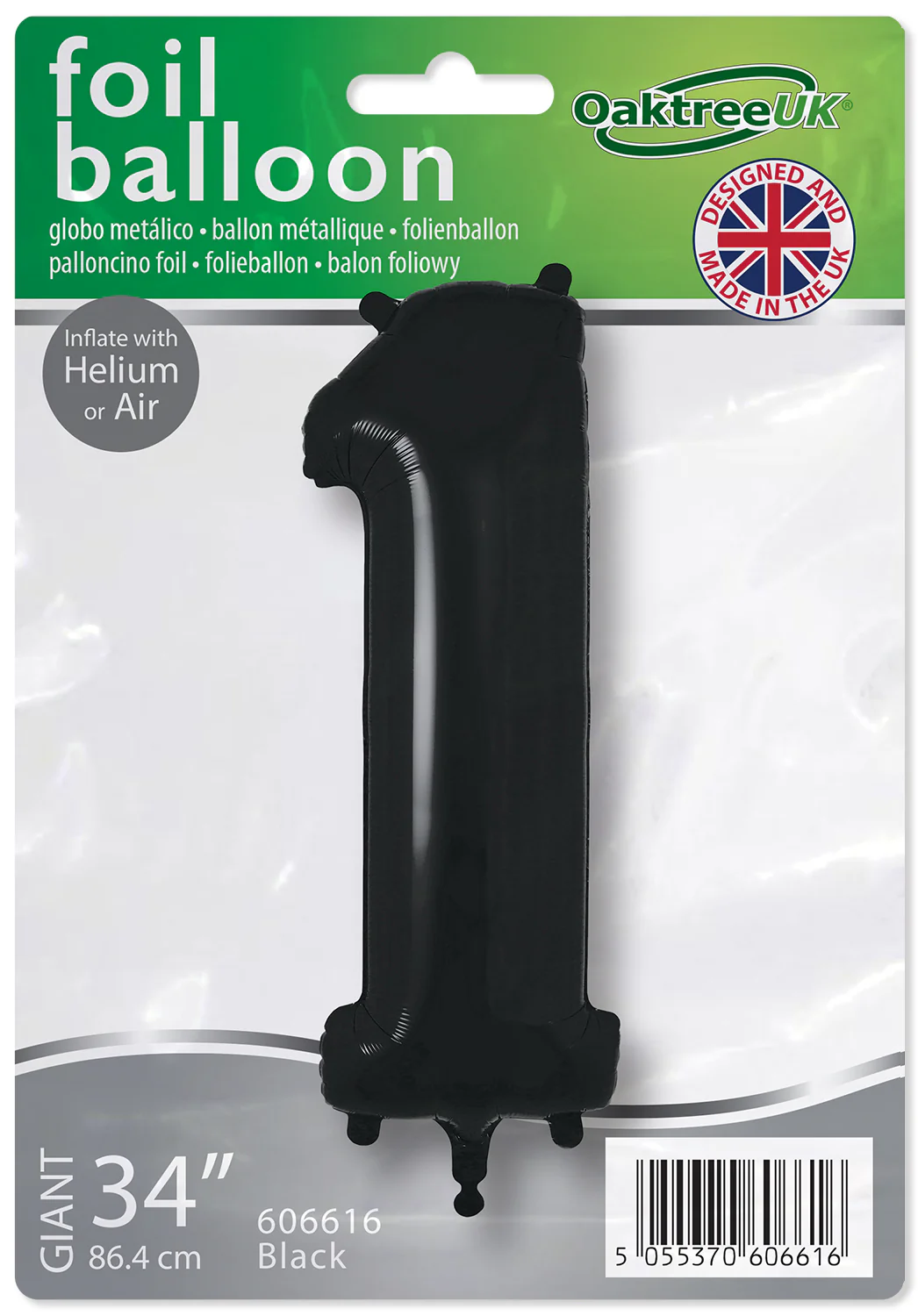 34" Number 1 Black Oaktree Foil Balloon - Image 2