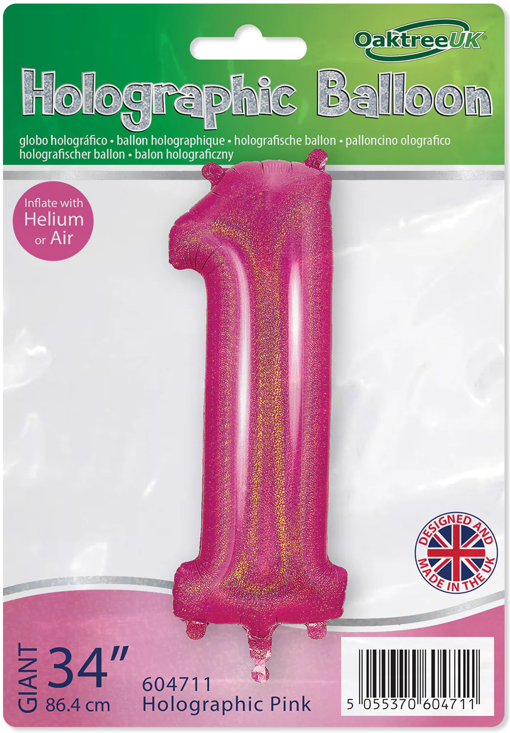34" Number 1 Holographic Pink Oaktree Foil Balloon - Image 2