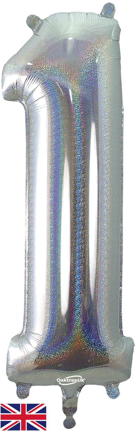 34" Number 1 Holographic Silver Oaktree Foil Balloon