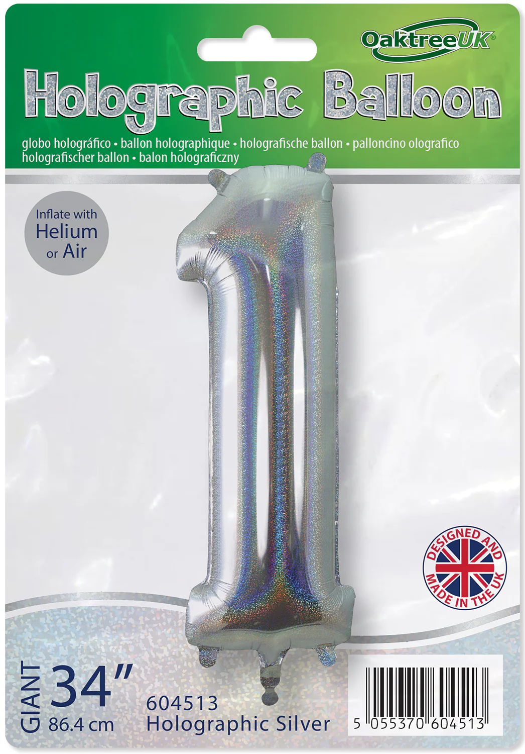 34" Number 1 Holographic Silver Oaktree Foil Balloon - Image 2