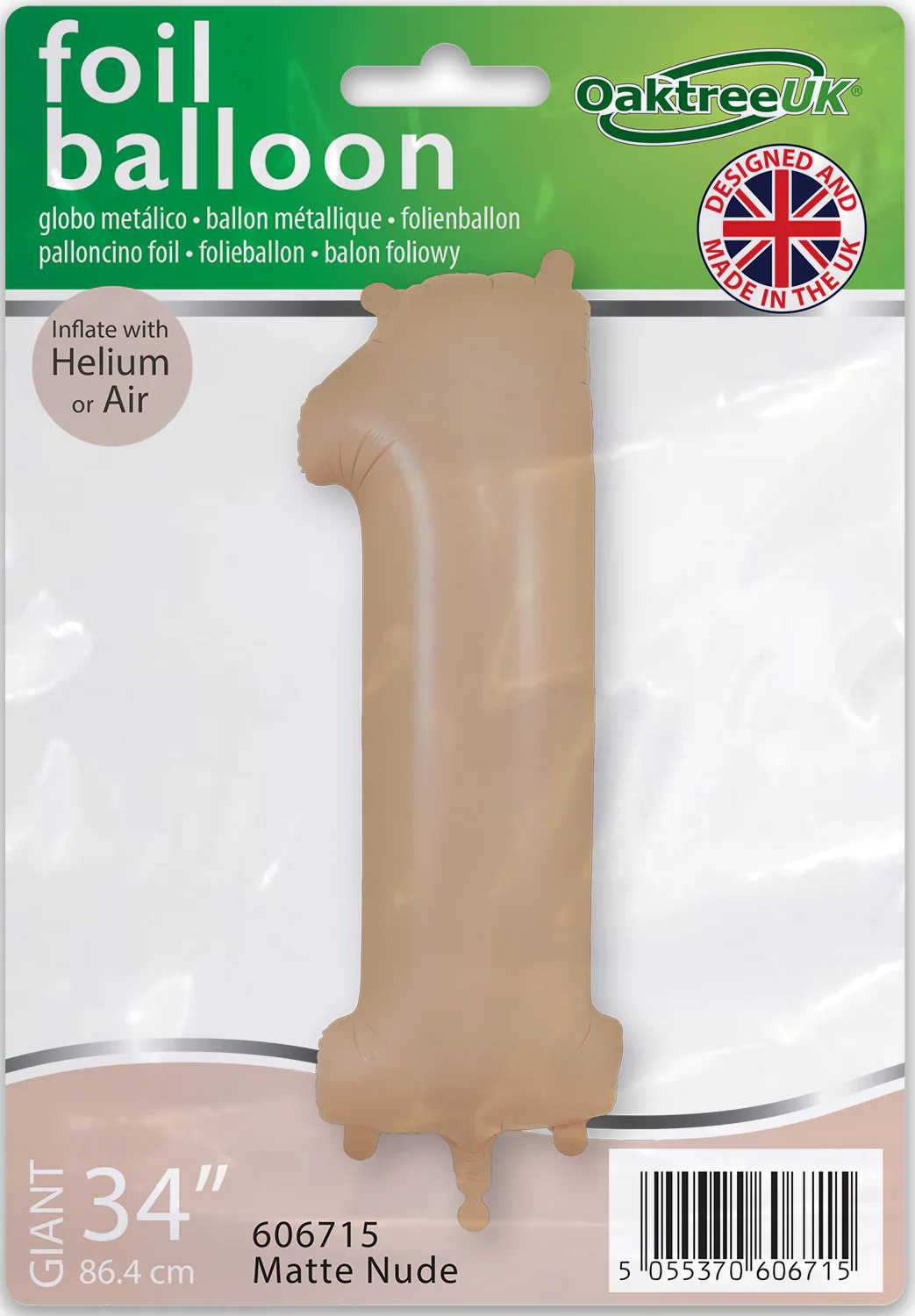 34" Number 1 Matte Nude Oaktree Foil Balloon - Image 2