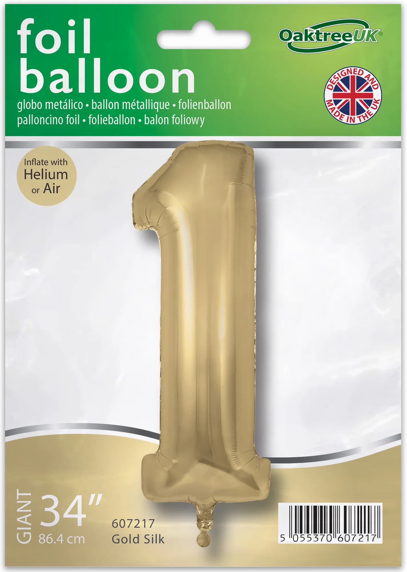 34" Number 1 Silk Gold Oaktree Foil Balloon - Image 2