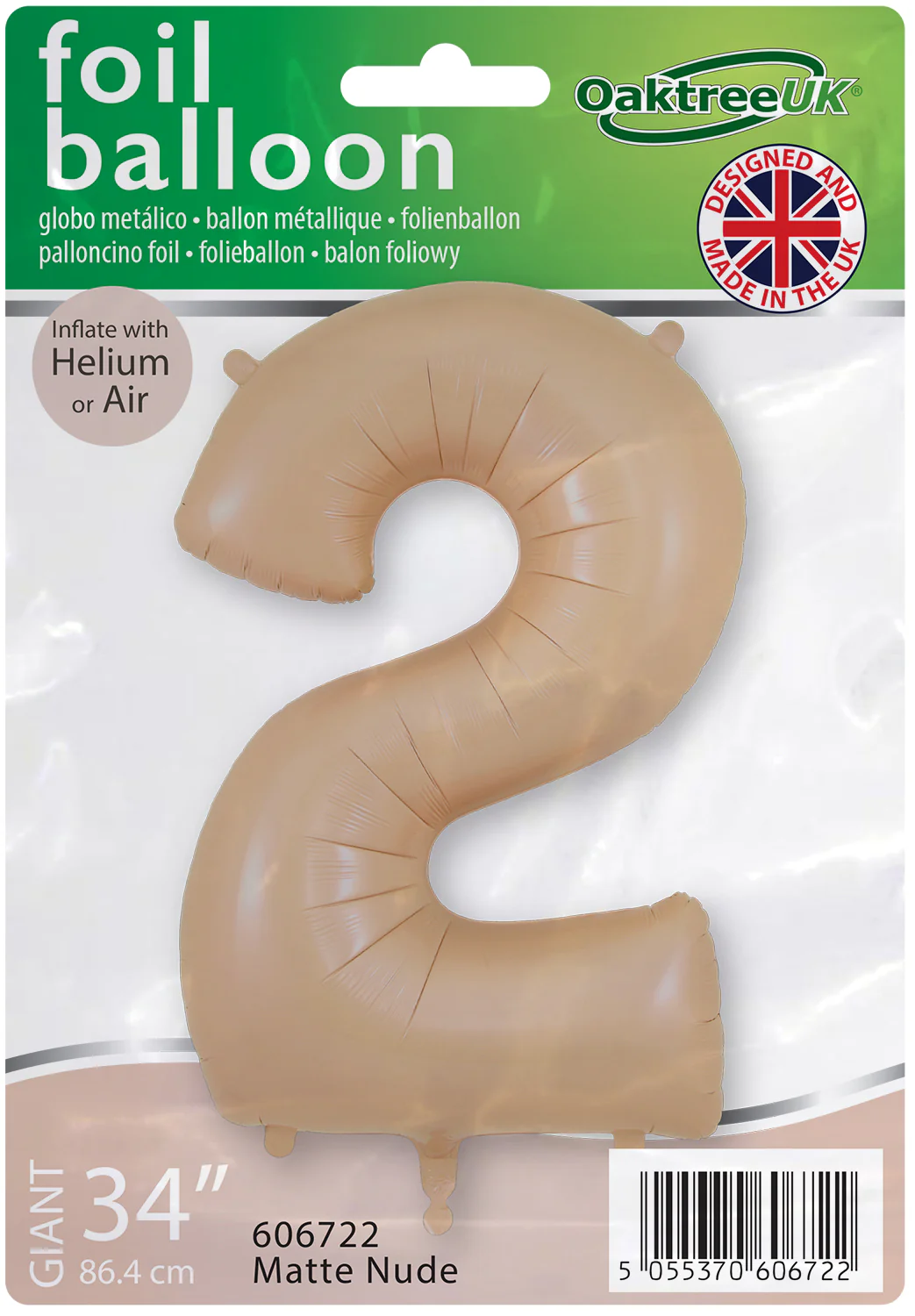 34" Number 2 Matte Nude Oaktree Foil Balloon - Image 2