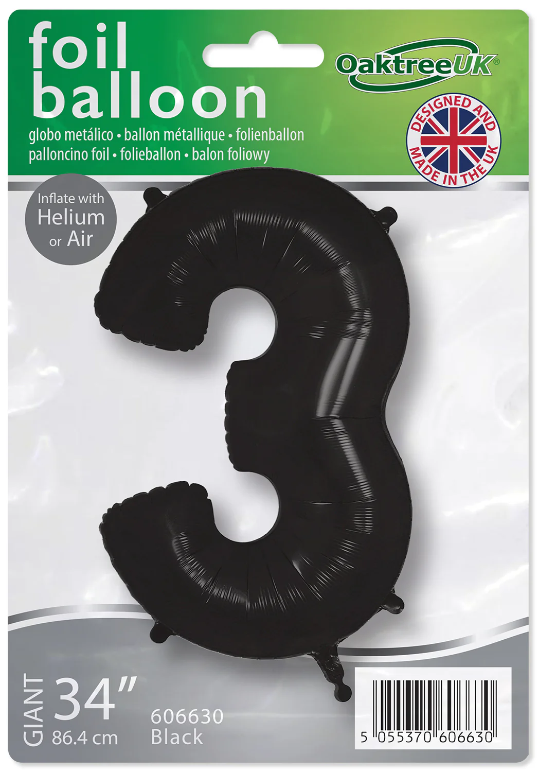 34" Number 3 Black Oaktree Foil Balloon - Image 2