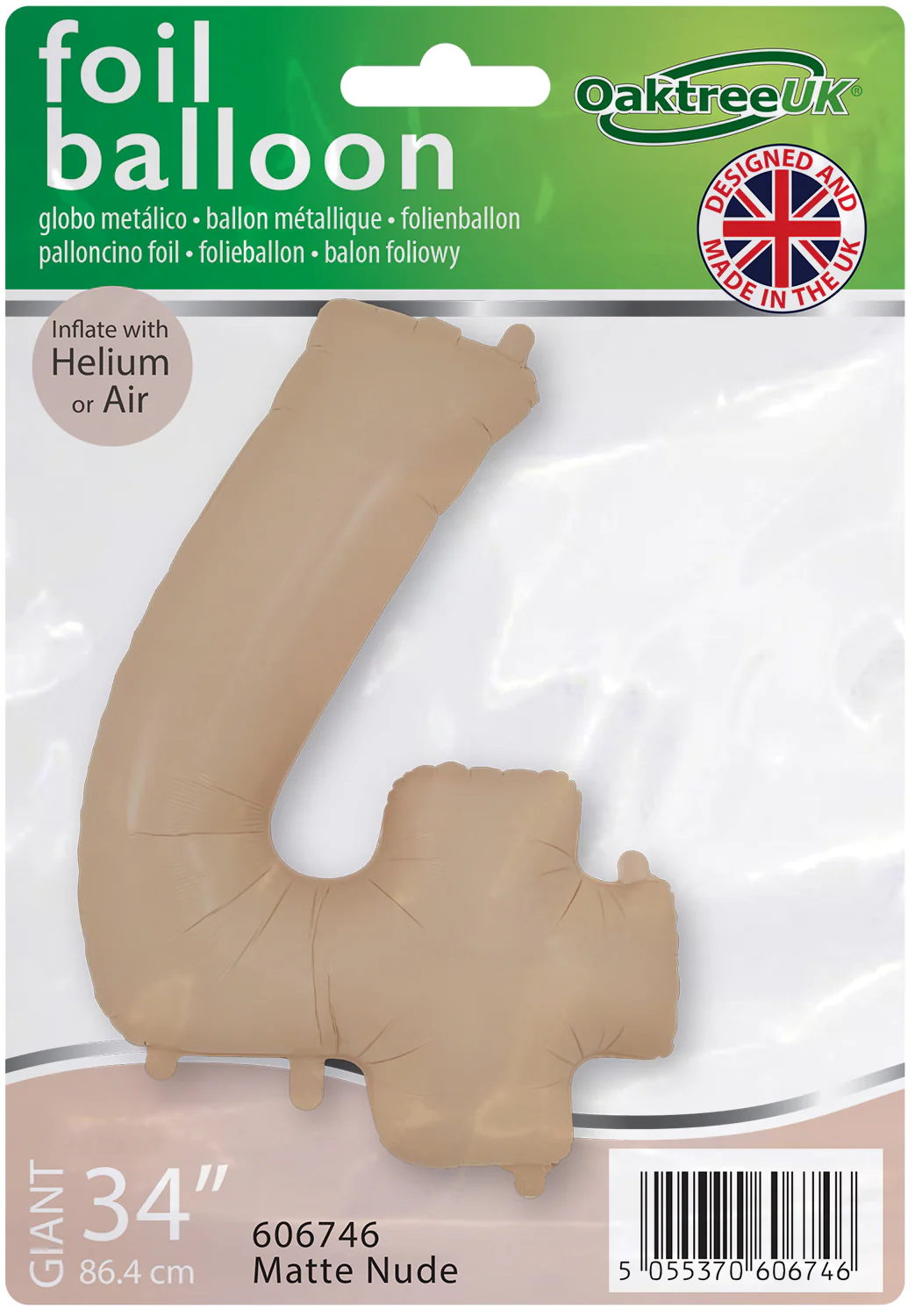 34" Number 4 Matte Nude Oaktree Foil Balloon - Image 2