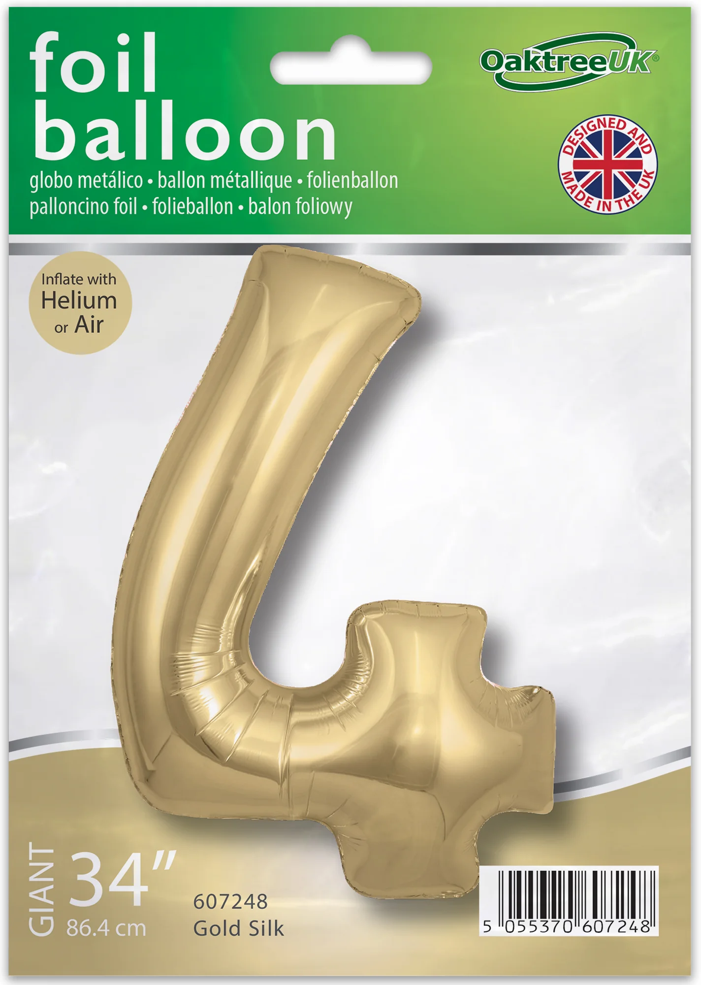 34" Number 4 Silk Gold Oaktree Foil Balloon - Image 2