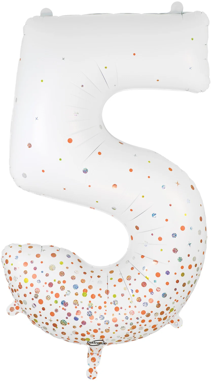 34" Number 5 Fizz Holographic Rose Gold Oaktree Foil Balloon