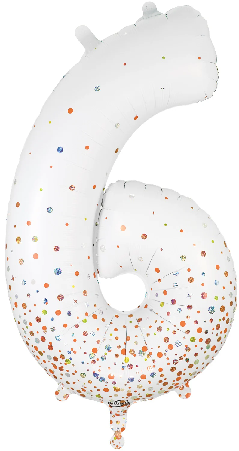 34" Number 6 Fizz Holographic Rose Gold Oaktree Foil Balloon