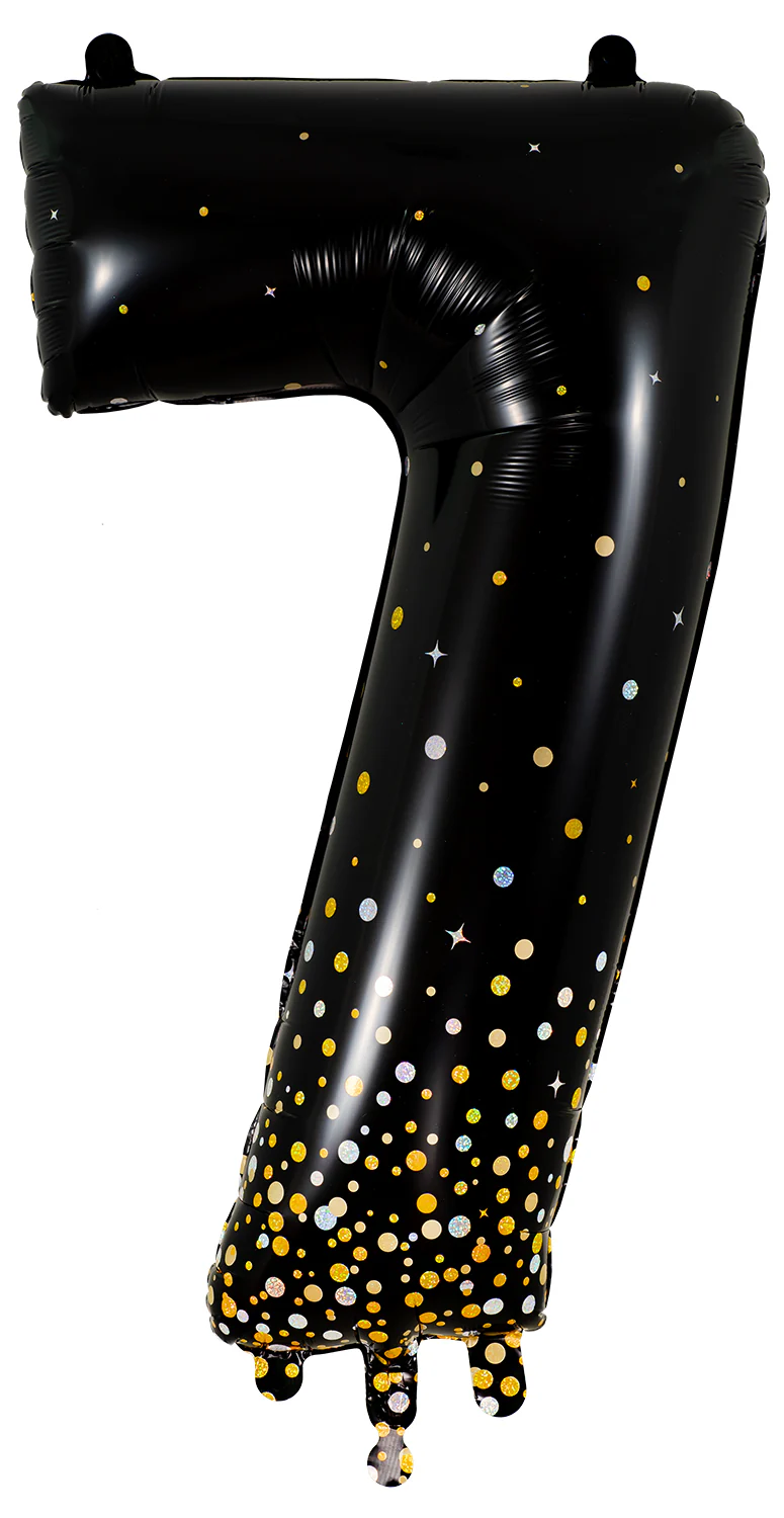 34" Number 7 Fizz Holographic Black Oaktree Foil Balloon