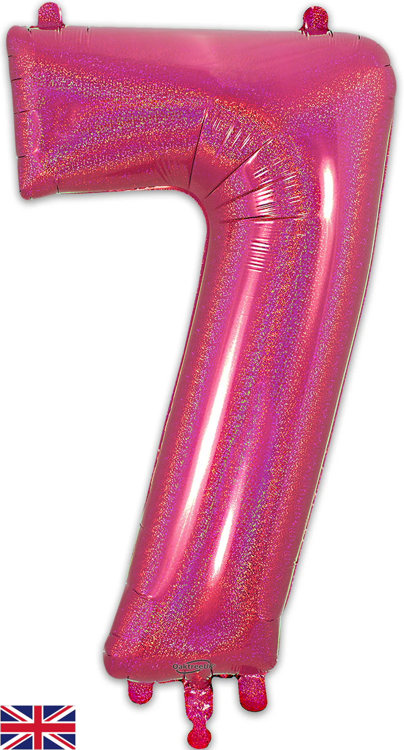 34" Number 7 Holographic Pink Oaktree Foil Balloon