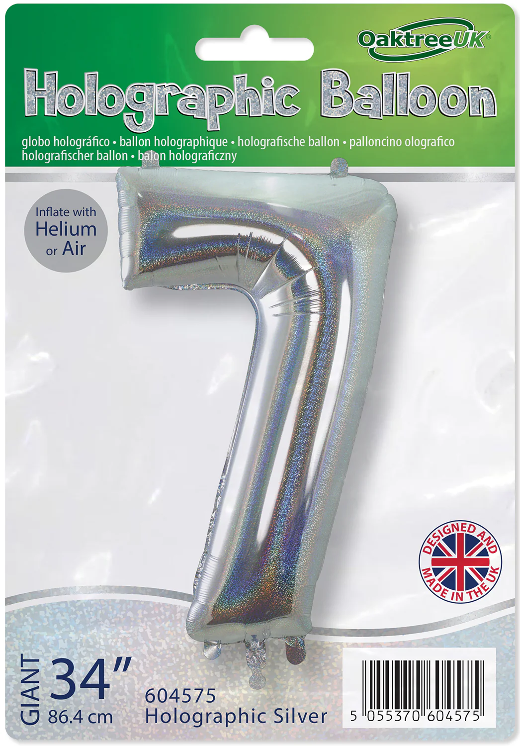 34" Number 7 Holographic Silver Oaktree Foil Balloon - Image 2