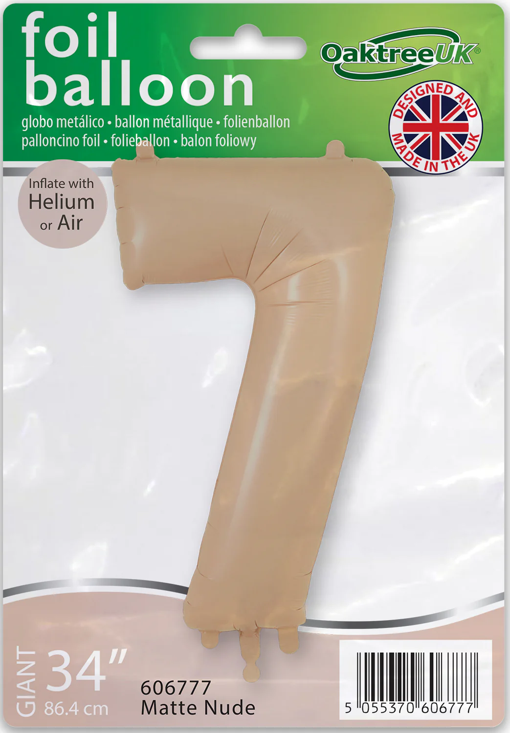 34" Number 7 Matte Nude Oaktree Foil Balloon - Image 2