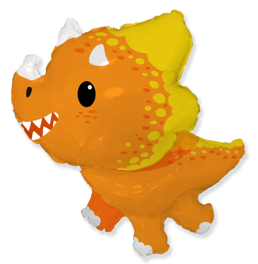 34" Orange Baby Triceratops Foil Balloon