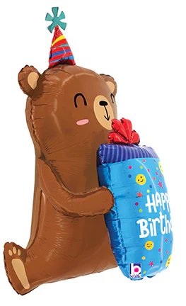34" Birthday Smiley Gift Bear Foil Balloon - Image 2
