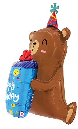 34" Birthday Smiley Gift Bear Foil Balloon - Image 3