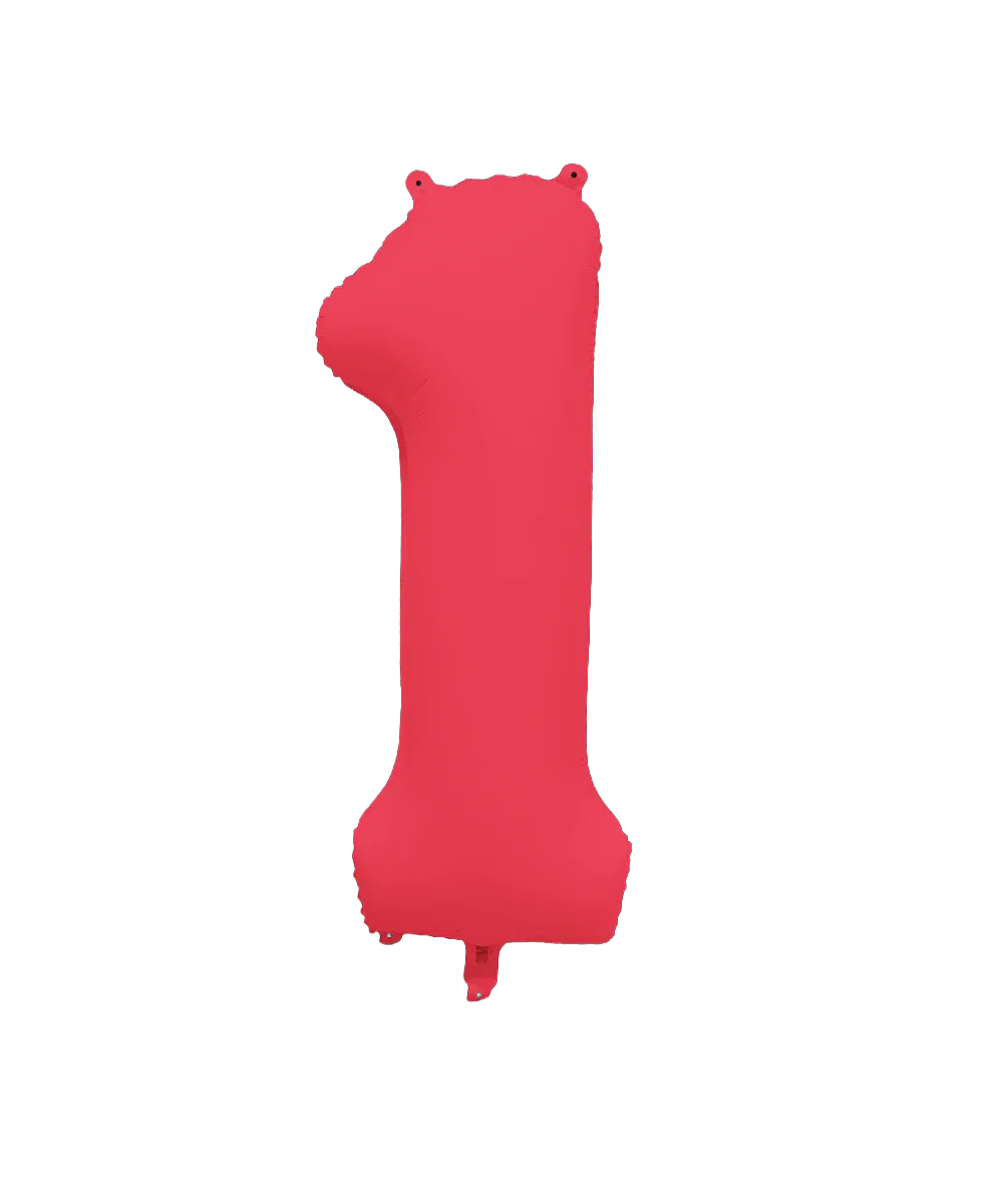 34" Deco Number 1 Neon Red Balloon