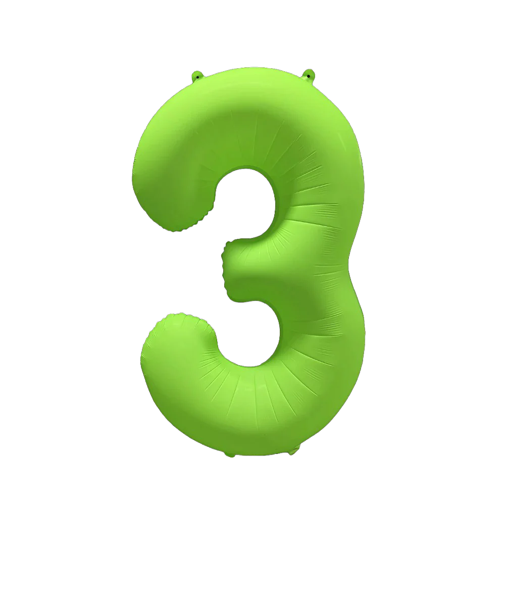 34" Deco Number 3 Neon Green Balloon