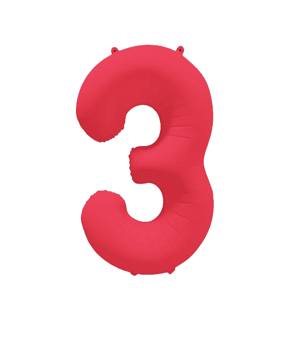 34" Deco Number 3 Neon Red Balloon