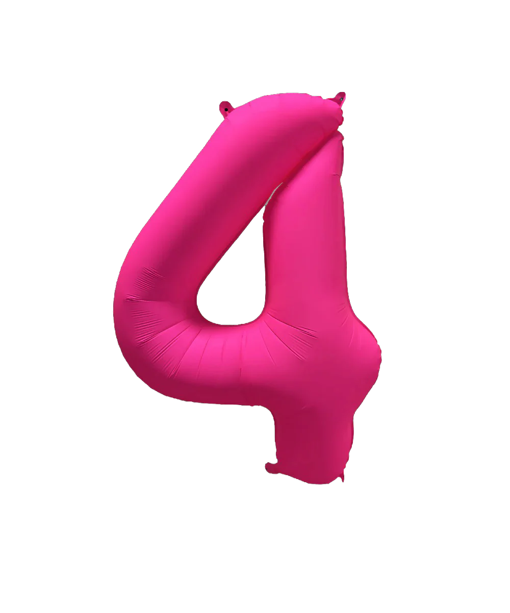 34" Deco Number 4 Neon Pink Balloon