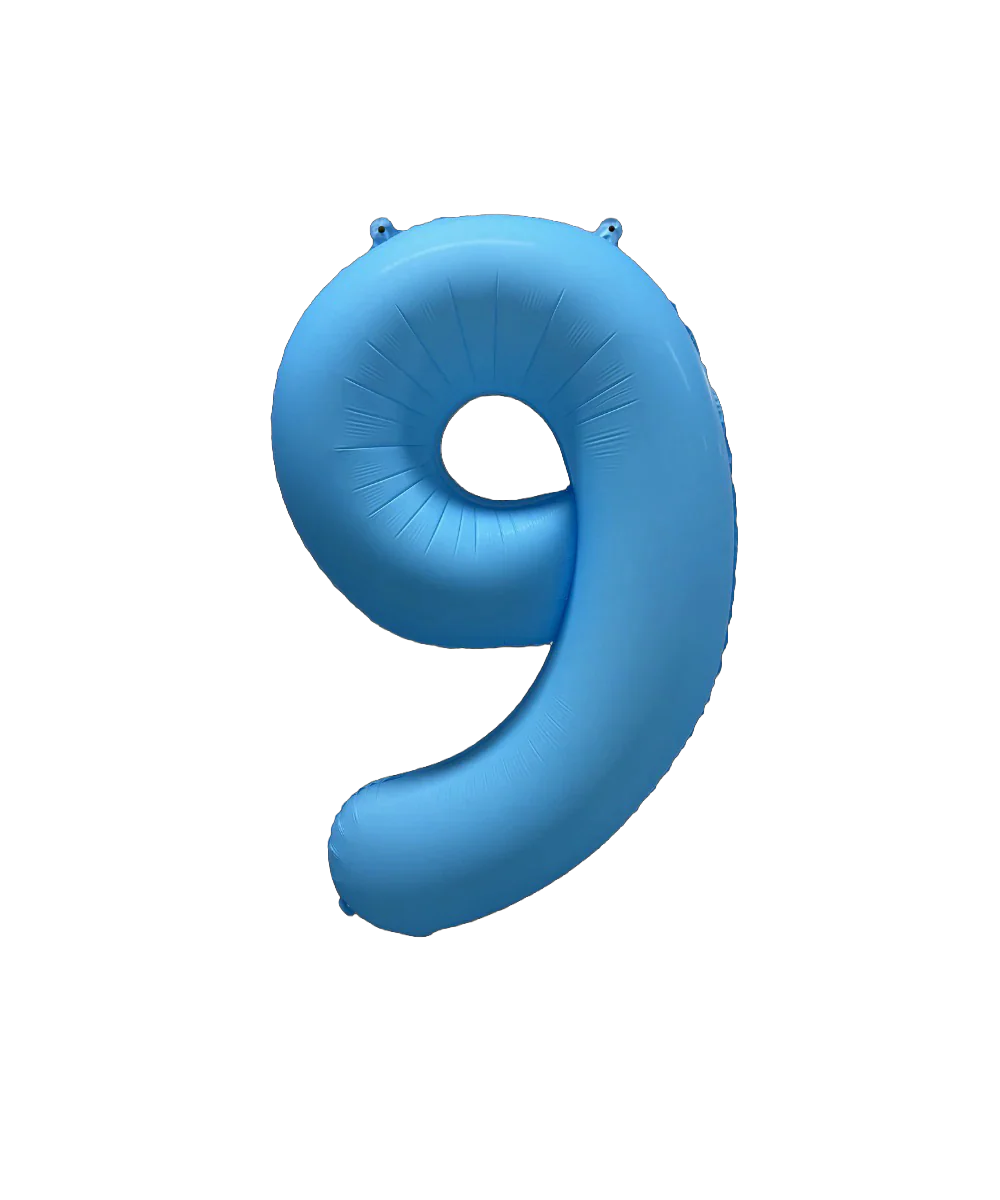34" Deco Number 9 Neon Blue Balloon