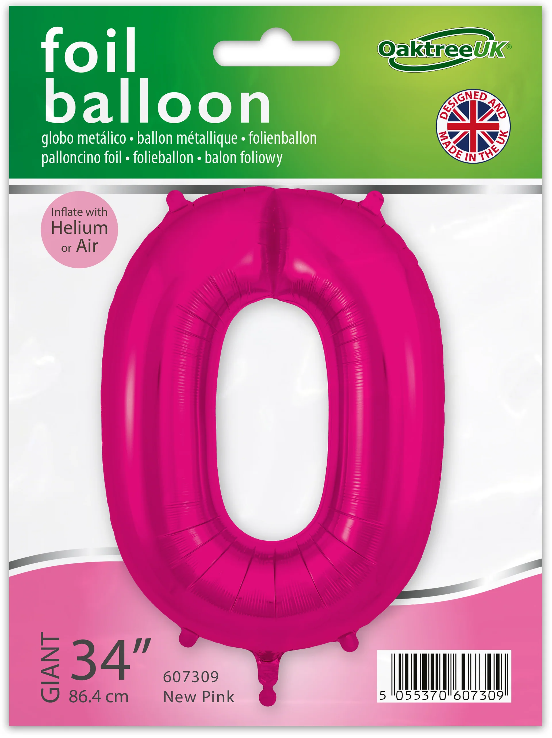 34" Number 0 New Pink Oaktree Brand Foil Balloon - Image 2