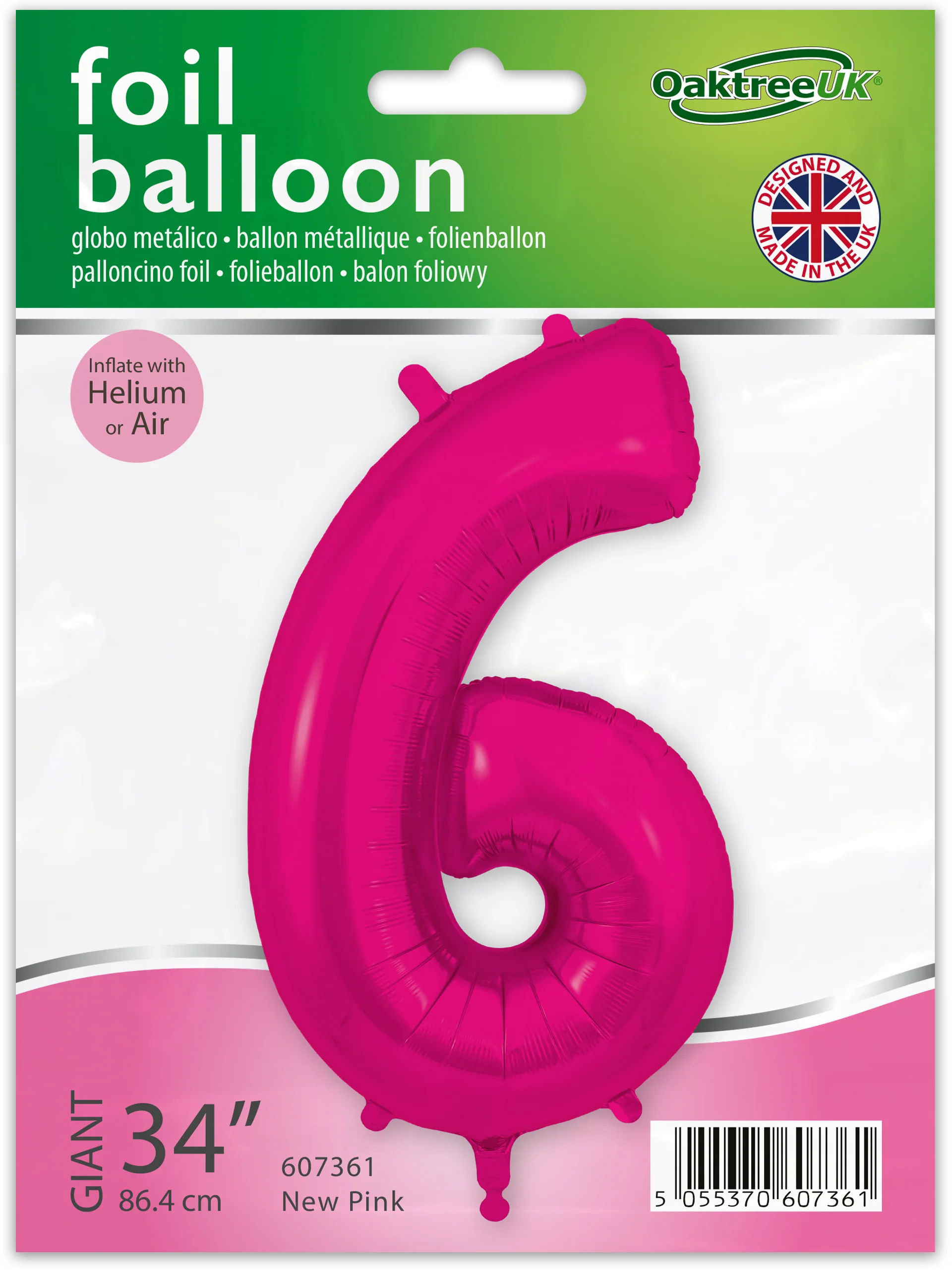 34" Number 6 New Pink Oaktree Brand Foil Balloon - Image 2