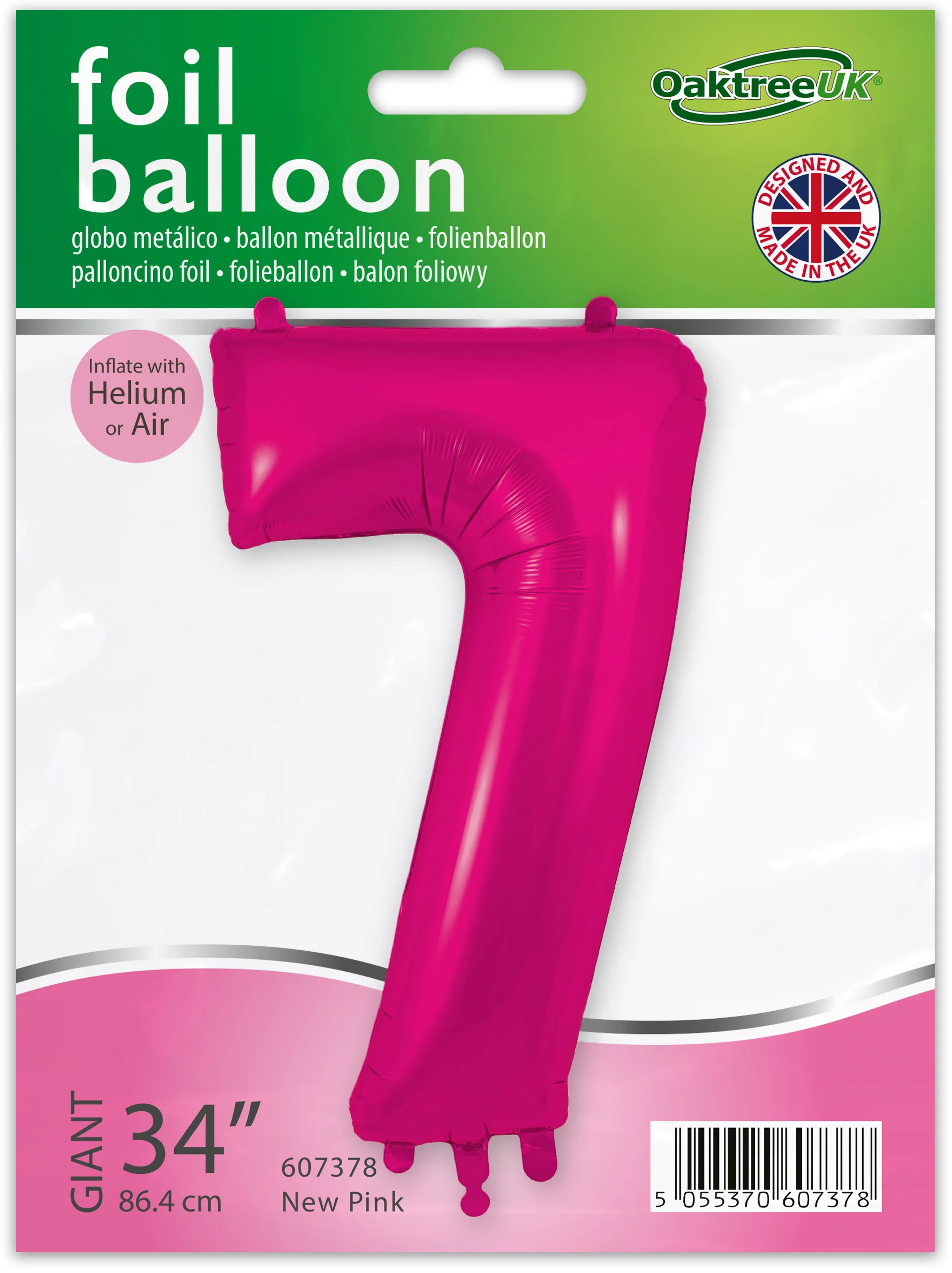 34" Number 7 New Pink Oaktree Brand Foil Balloon - Image 2