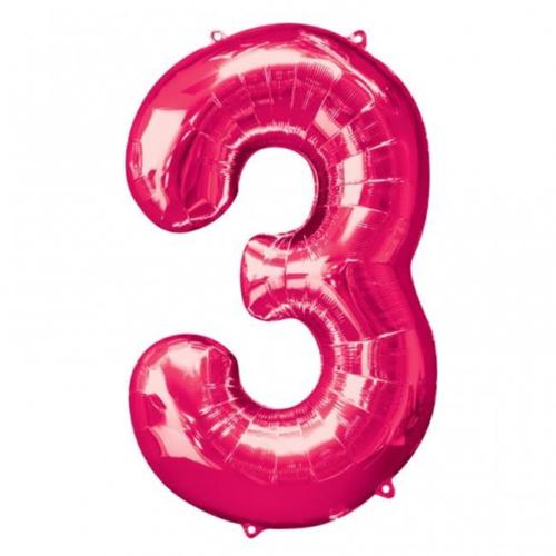 35" Anagram Brand SuperShape 3 Pink Balloon Packaged