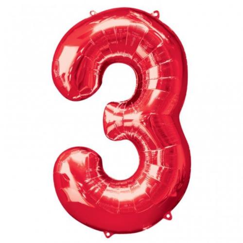 35" Anagram Brand SuperShape 3 Red Balloon Packaged