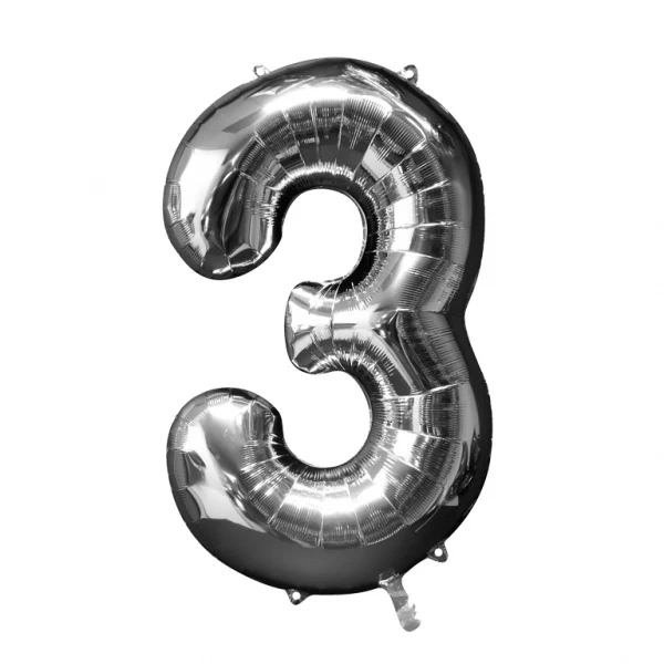 35" Anagram Brand SuperShape 3 Silver Balloon Packaged