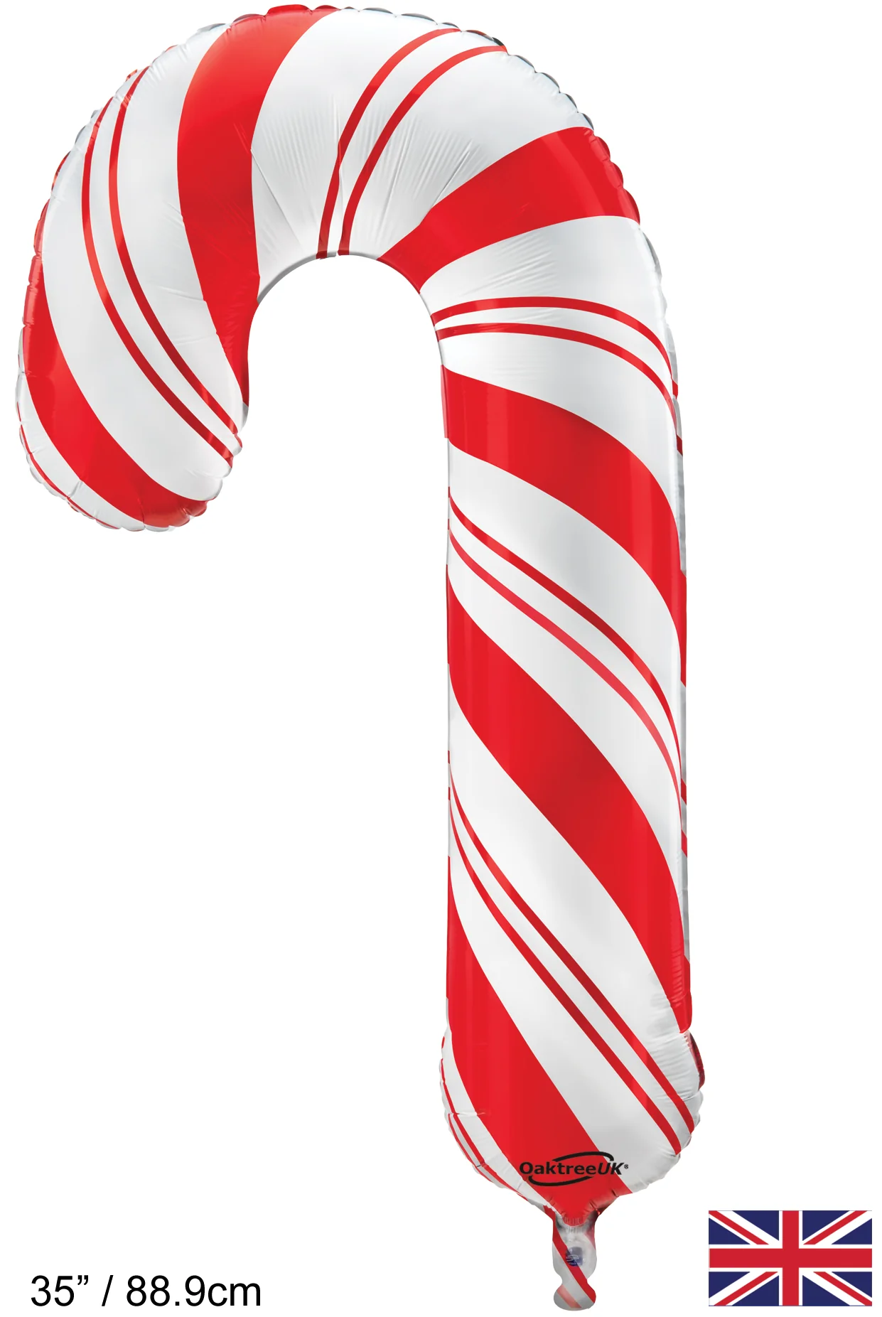 35" Red White Candy Cane Metallic Packaged Oaktree Brand Mylar/Foil Balloon