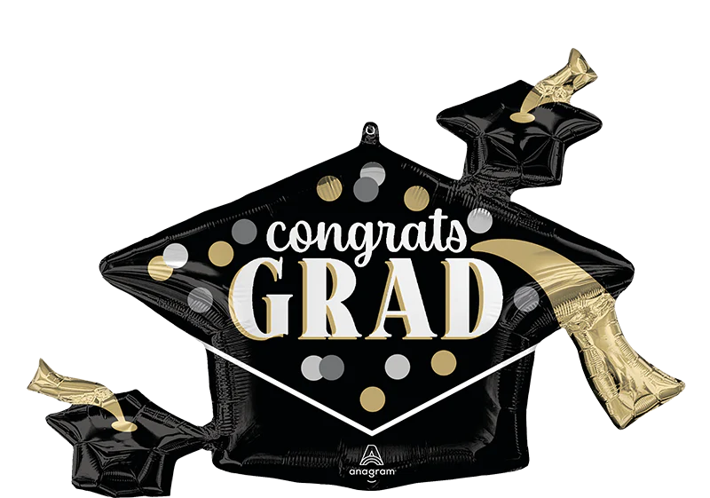 35" SuperShape Satin Timeless Polka Dots Congrats Grad Foil Balloon
