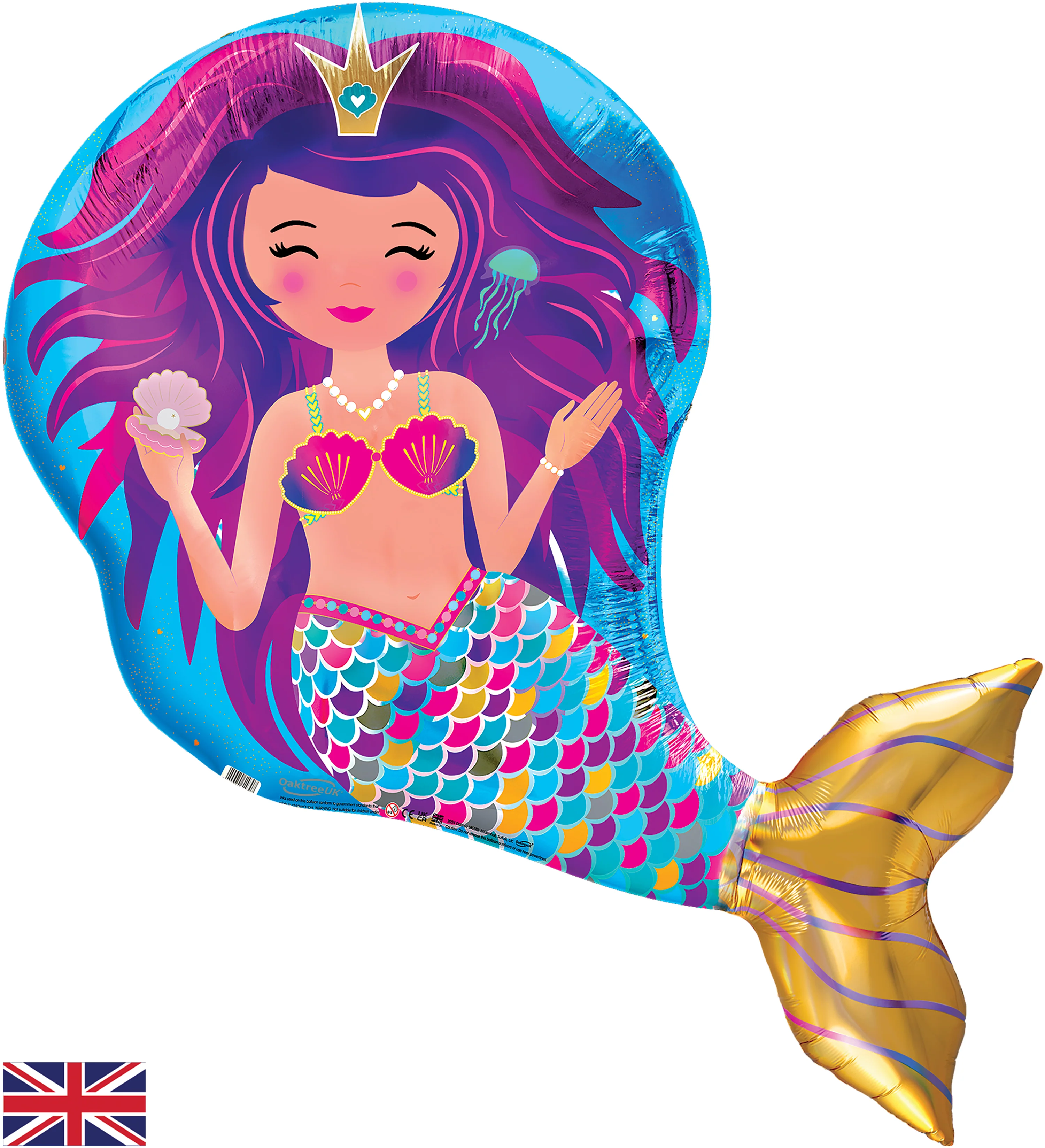 35" x 26" Iridescent Mermaid Packaged Oaktree Brand Foil Balloon