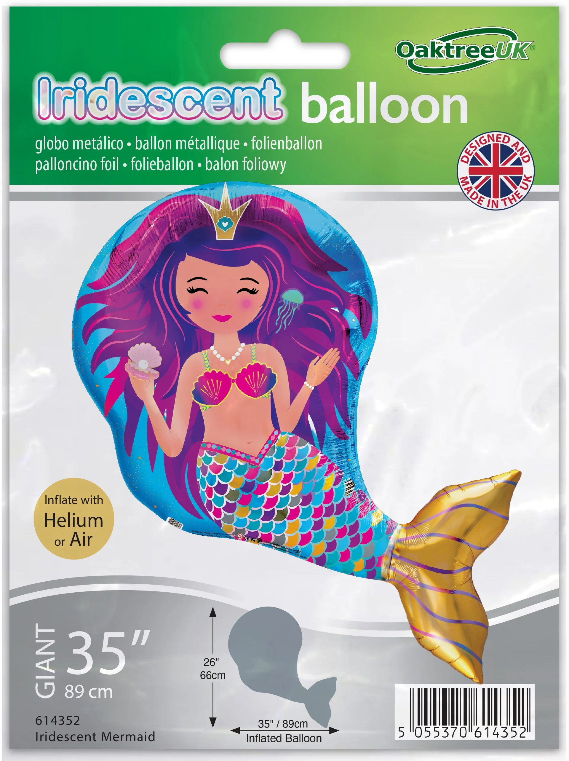 35" x 26" Iridescent Mermaid Packaged Oaktree Brand Foil Balloon - Image 2