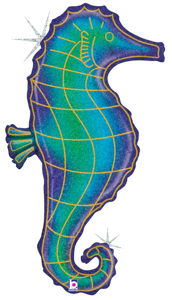 36" Holographic Glitter Seahorse Foil Balloon
