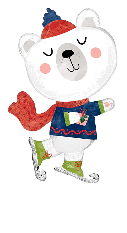 36" Jumbo Cabincore Skating Bear Foil Balloon