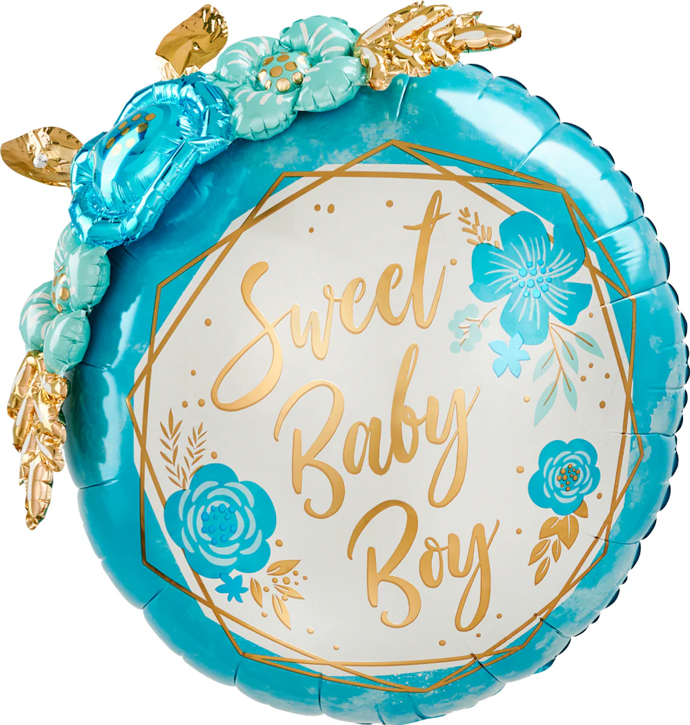 36" Multi-Balloon Baby Boy Floral Geo Foil Balloon