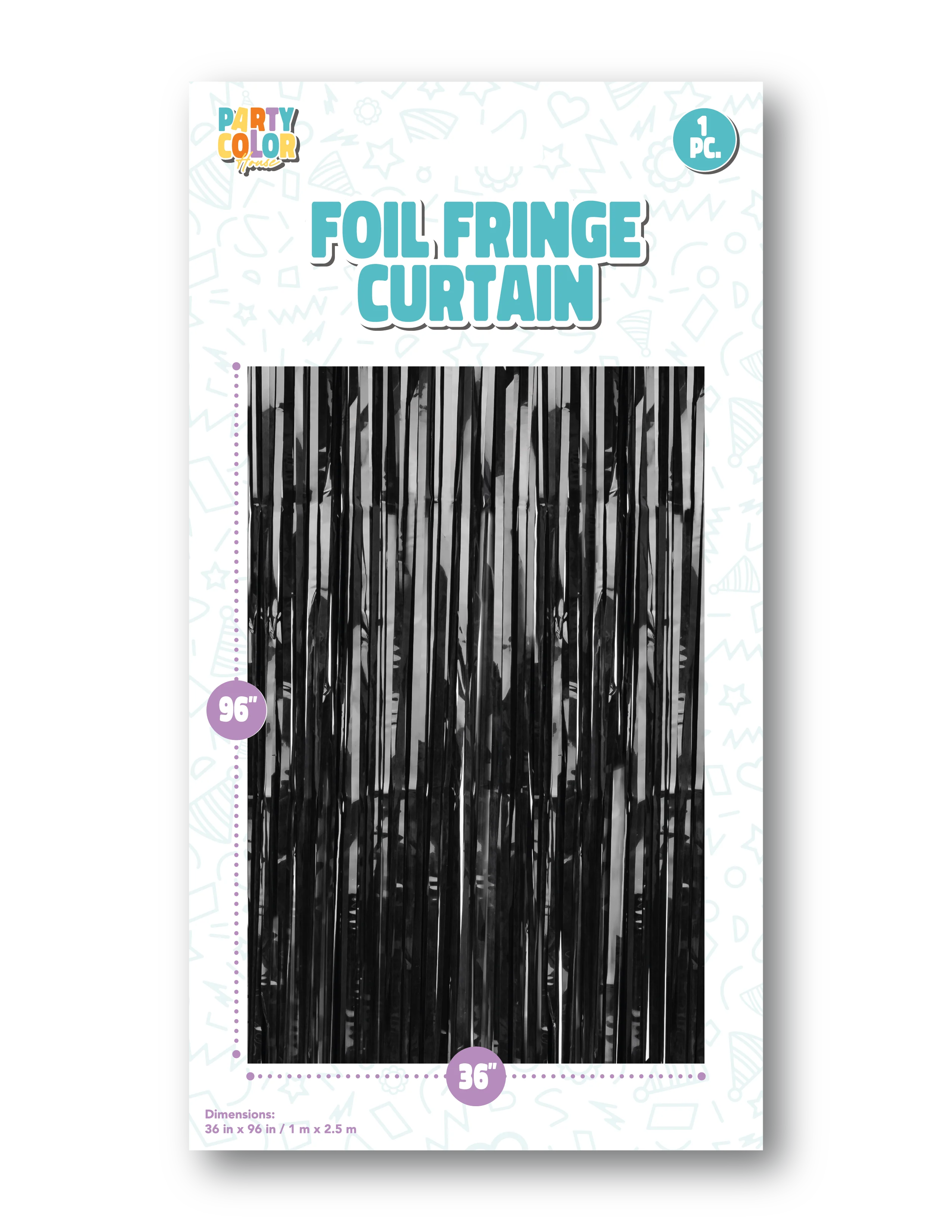 36" X 96" Foil Fringe Tinsel Curtain Backdrop Party Color  Black  Matte
