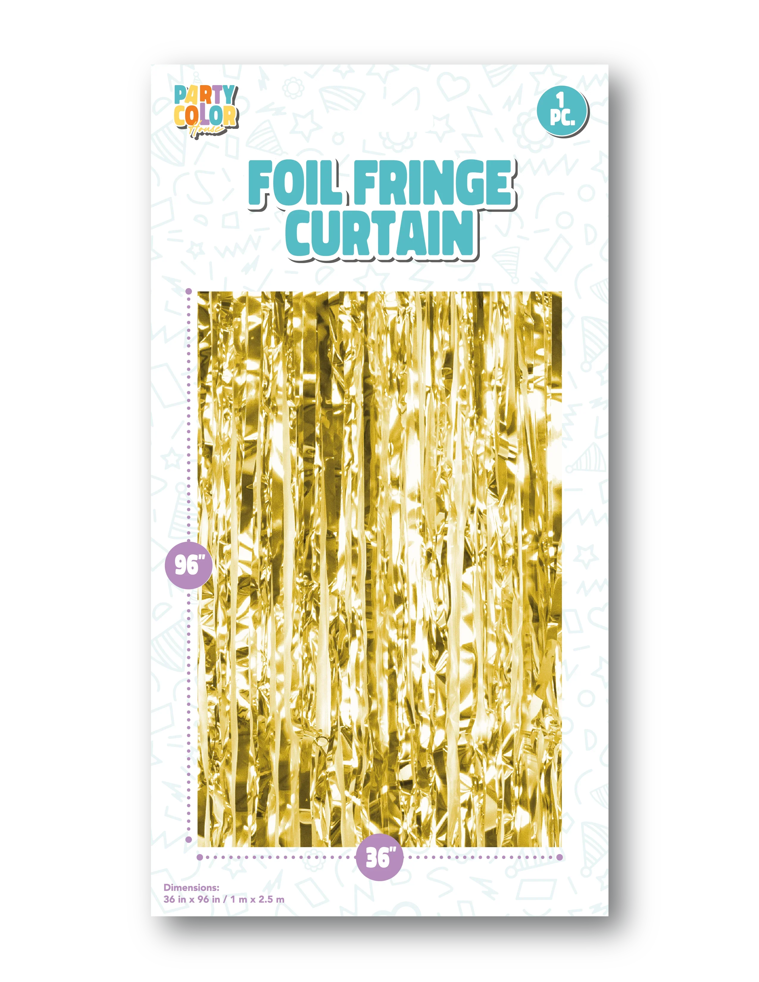 36" X 96" Foil Fringe Tinsel Curtain Backdrop Party Color Gold Matte