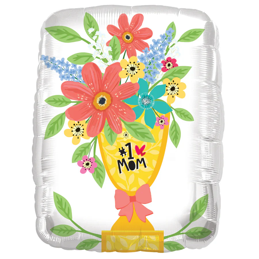36" #1 Mom Floral Vase Foil Balloon