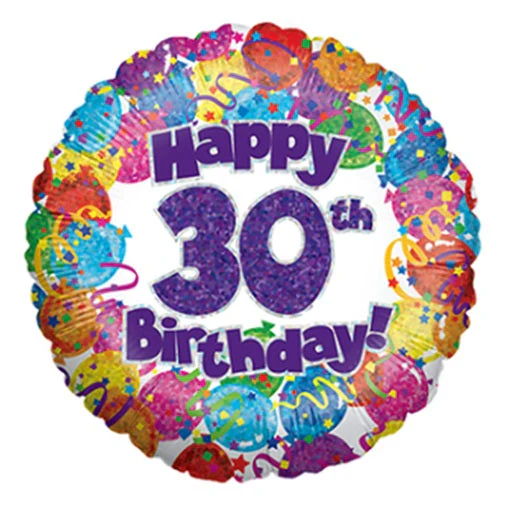 36" 30th Party Birthday Holographic Foil Balloon
