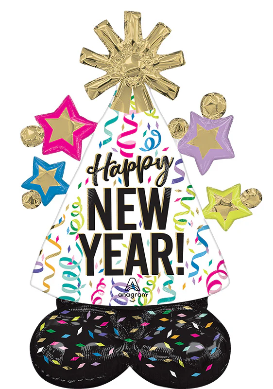 36" Airfill Only Consumer Inflatable: AirLoonz Junior Satin New Year Confetti Cheer Foil Balloon