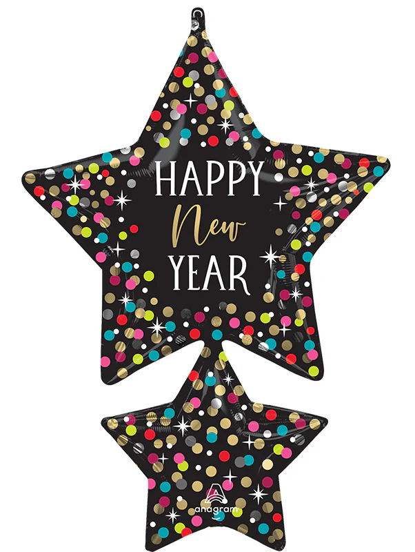 37" Jumbo Happy New Years Colorful Confetti Stars Foil Balloon