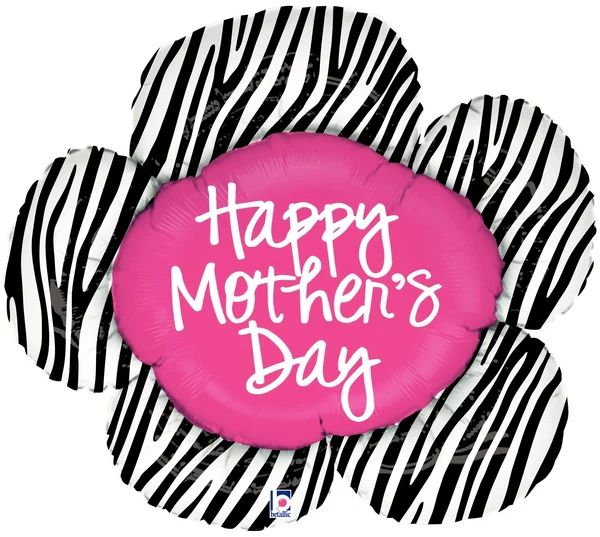 38" Foil Shape Balloon Mother's Day Zebra Flower