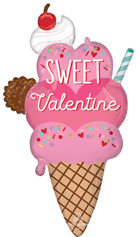 38" SuperShape Valentine Sweet on You Ice Cream Cone Foil Balloon