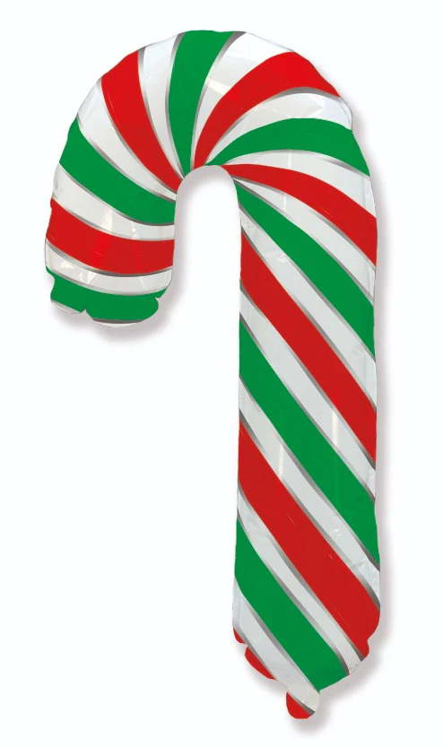 39" Candy Cane Red/White And Green Foil Balloon