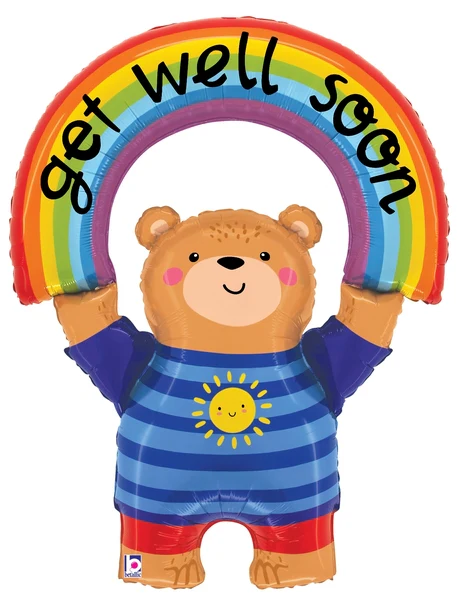 39" Get Well Rainbow Bear Foil Balloon
