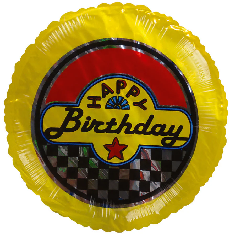4" Airfill Only (Sticks Sold Separately) Happy Birthday Yellow Checkered Balloon