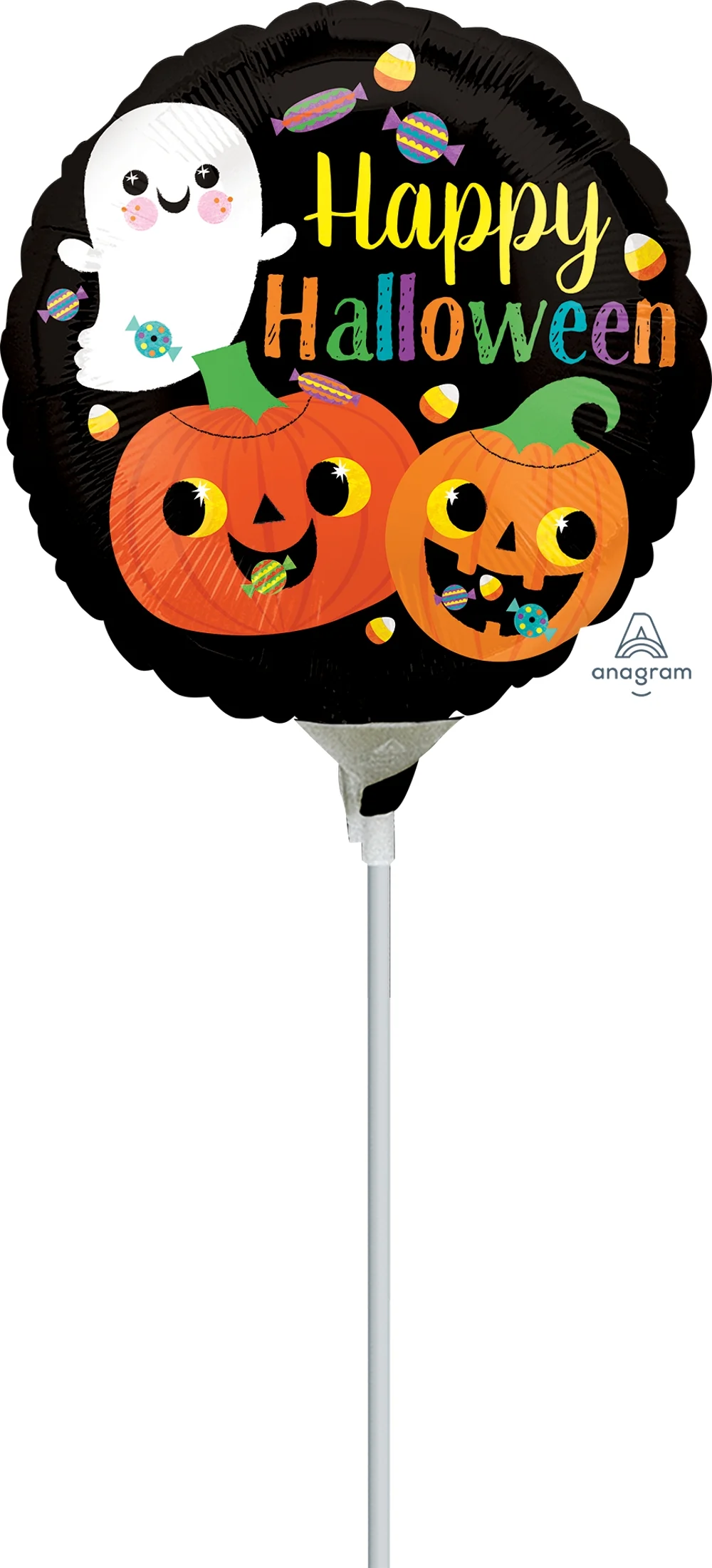4" Airfill Only (Sticks Sold Separately) Happy Ghost & Pumpkins Foil Balloon