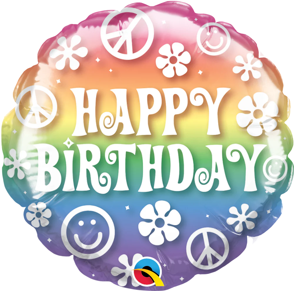 4" Airfill Only (Sticks Sold Separately) Round Happy Birthday 60's Retro Balloon